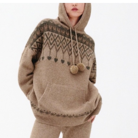 Zara Wool Llama Blend Sweater Oversized Hearts Rustic - Picture 1 of 7